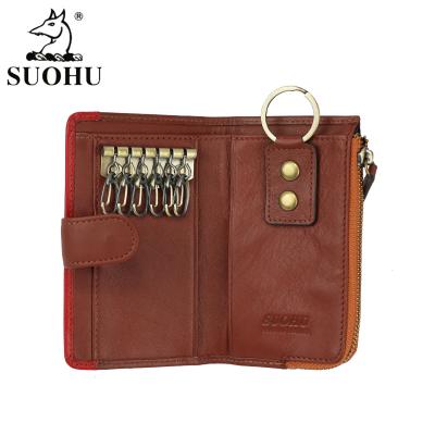 China Vintage SUOHU Customized Genuine Leather Chain Key Bag Key Holder Purse Key Wallet Zipper Genuine Leather for sale