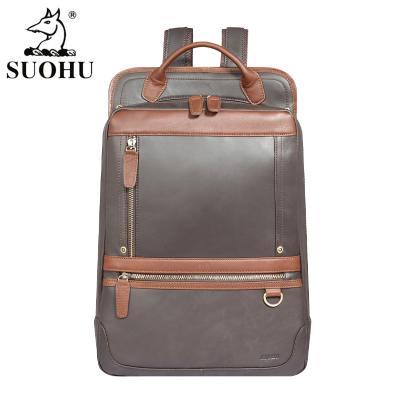 China SUOHU Custom Made Simple Anti-theft Bag Backpack Computer Laptop Traveling Leather Backpack For Men for sale