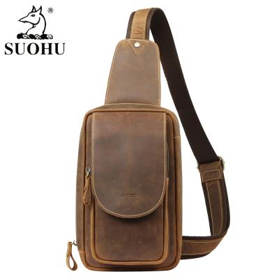 China Fasion Factory OEM Custom Sling Genuine Leather Cross - Body Shoulder Bag Casual Chest Bag For Men for sale