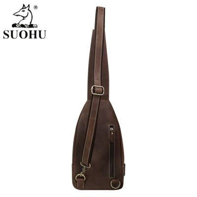 China Fasion Factory Promotion Mens Crazy Horse Leather Chest Bag Cross - Body Messenger Chest Bag For Men for sale