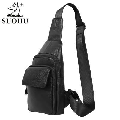 China Vintage Custom Logo Single Shoulder Men Chest Bag Travel Black Leather Cross - Body Sling Bag For Daily Use for sale