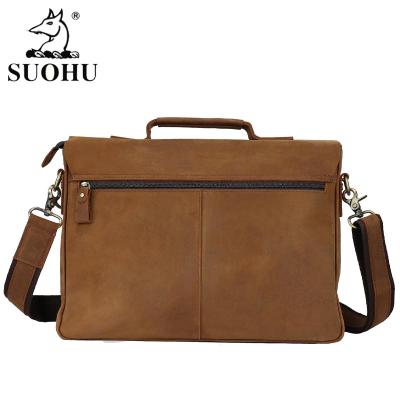 China Wholesale Crazy Horse Business SUOHU Vintage Genuine Leather Briefcase Leather Computer Bag For Men for sale