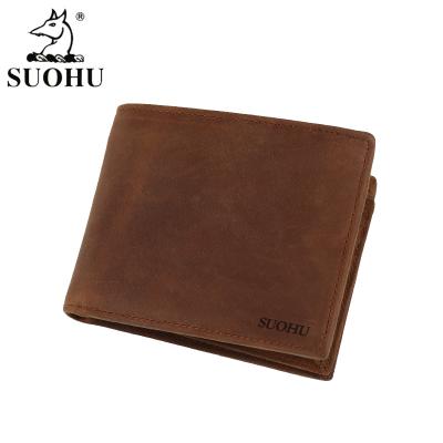 China New Design RFID SUOHU ID Card Leather Wallet For Men Wallet Leather Custom Wallet for sale