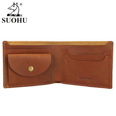 China Hot Sale Crazy Horse OEM RFID Blocking Custom Bifold With Coin Pocket Wallet Manufacturer Slim Genuine Leather Men's Wallet for sale