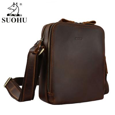 China Crazy Horse Wholesale Custom Leather Business Vintage Daily Life Men's Single Shoulder Bag Cross - Body Messenger Bag for sale