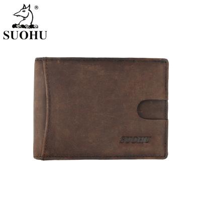 China ID Card Money SUOHU Coin Customized Leather Wallet Men's Slim Crazy Horse Money Clip Wallet With Money Clip for sale