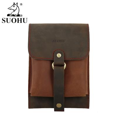 China SUOHU Designers SUOHU Custom Leather Waist Bag Crazy Horse Waist Bag Small Water Proof Fanny Pack Waist Bag For Men for sale