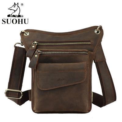 China Wholesale Custom Vintage SUOHU Cross - Body Shoulder Bag Fashion Waist Bag Crazy Horse Leather Leg Bag for sale