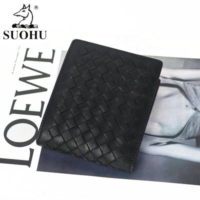 China New Arrival Quality RFID Customized Genuine Leather Woven Pattern Wallets Card Holder Wallet For Men for sale