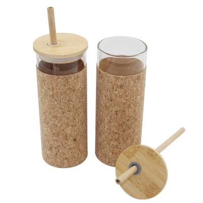 China New design borosilicate glass water bottle bpa sustainable free tumbler cups with bamboo straw lid for sale