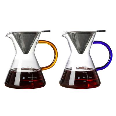 China 550ml wholesale viable selling glass espresso coffee maker with handle iced coffee pot for coffee filters for sale