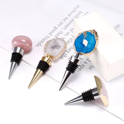 China Natural Gemstones Rose Quartz Crystal Ball Amethyst Geode Wine Bottle Stoppers for sale