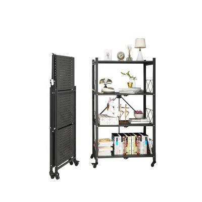 China Corrosion Protection Aviation Metal Shelving 4-Tier Storage Aluminum Wide Lightweight Folding Shelves With Caster Wheels For Kitchen for sale