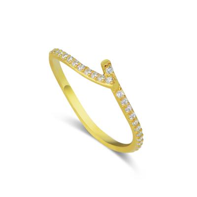 China Vintage Minimalist 18k Solid Gold Material Women's Party Wedding Ring With Clear Cubic Zircon for sale