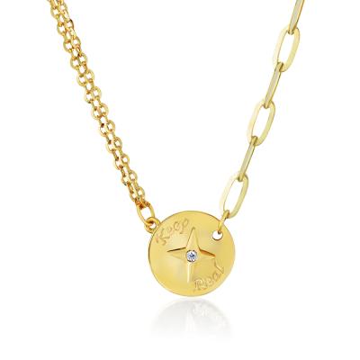 China Wholesale Vintage Round 18k Solid Gold Hardware Zodiac Necklace With Clear Cubic Zircon for sale