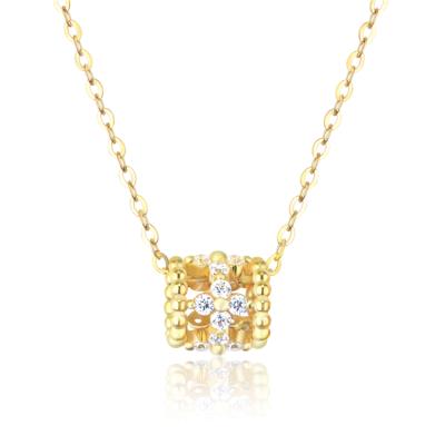 China Vintage Luxury Classic Women's 18k Solid Gold Jewelry Necklace With Clear Cubic Zircon for sale