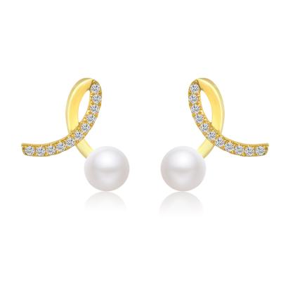 China VFOOK CLASSIC Fashion Solid 18K Gold Earrings Real 18K Yellow Gold Pearl BeadsBall Earrings Wholesale for sale