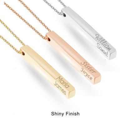 China Other Minimalist Jewelry 925 Sliver Engrave Custom Name Personalized 3d Bar Necklace Gold Vertical Chain for sale