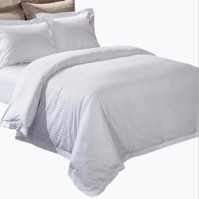 China Nondisposable 100% White Color 1cm Satin Stripe Cotton Fabric Hotel Bed Linen King Queen Size Bed Sheet Duvet Cover Set for sale