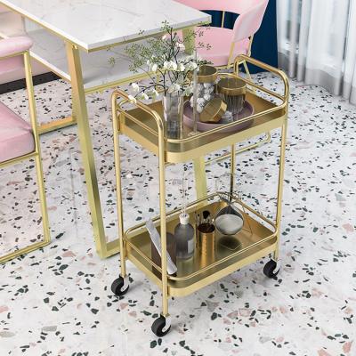 China Modern Simple Trolley Three-Layer Beauty Nail Trolley Storage Tool Cabinet Barber Shop Salon Mobile Rolling Trolley for sale