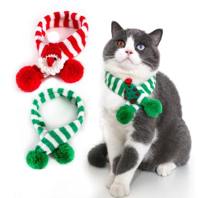 China Pet Knitted Wool Stocked Striped Christmas Scarf Cat Dog Christmas Tree Elderly Adjustable Collar Bib for sale