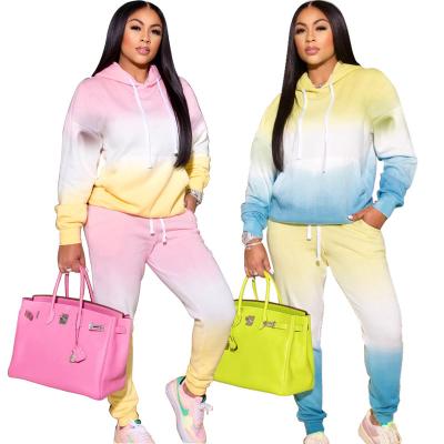 China Logo Hooded Sweatshirt Customized Viable And Sweatpants Gradient Color Sweatsuit Two Piece Set Hoodie Set Women for sale