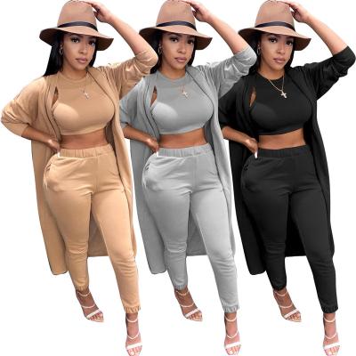 China Breathable Winter Matching Outfits Warm Thick Crop Top Coats Jackets Falls Matching Clothing Sets Pants Cardigan And Long Pants 3 Piece Set for sale