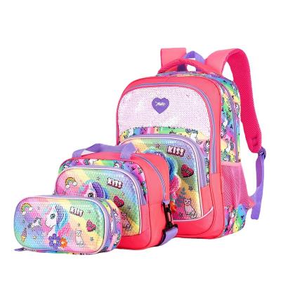 China OTHER Customizable Backpack With Anime Elements Sequin Flash Light Schoolbag Set Cartoon Girls 3Pcs Set School Backpack for sale