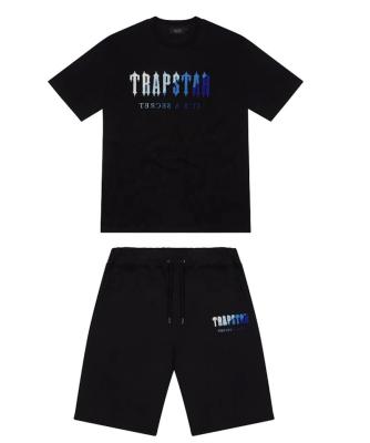 China 2023 Summer High Quality Breathable Trapstar T-shirt Embroidery 2.0 Chenille Suit Hip Hop Diamond Trapstar Men and Women's Shorts for sale