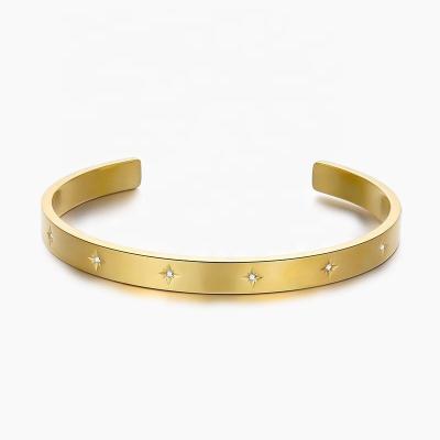 China 2021 FASHIONABLE chic style cuff bracelets with small star stones 316L stainless steel 18k gold plated minimalist jewelry for sale