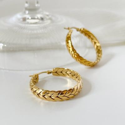 China 2022 Trendy Gold Minimalist Wheel-ear Stainless Steel Jewelry Fashion Style Circle Geometric Circle Earrings for sale