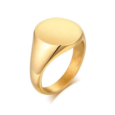 China Janice Minimalist jewelry12mm/14MM stainless steel unisex gold seal rings with custom pattern for unisex gender for sale