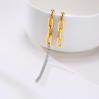 China New FASHIONABLE Asymmetrical Gold Chain Janice Stainless Steel Earrings Ladies Inlaid Zircon Accessories Wholesale for sale