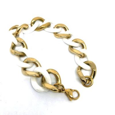 China Fashionable Oversized Luxury Jewelry Ceramic& Janice Chain Link Necklace Bracelet Custom Steel Intertwined Set for sale