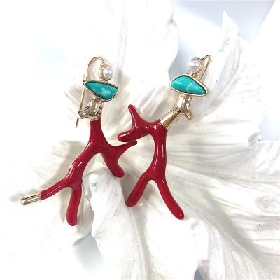 China BOHEMIA Lady Creative Red Enamel Imitation Coral Earrings for sale