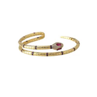 China Luxury Red Corundum Brass Gold Snake Bracelet With Pink Red Zircon Eyes Type Bracelet Snake Earrings Jewelry Sets Dubai Style for sale