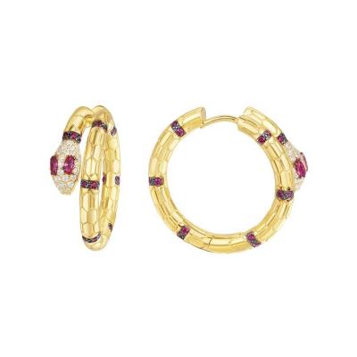 China Luxury Brass Snake Huggie Earrings Set With Red Crystal Diamond Corundum Snake God Earrings Bracelet Set for sale