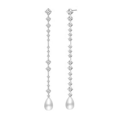 China TRENDY 83mm long drop zircon earrings water to drop pearl stud earrings sterling silver jewelry customized for sale