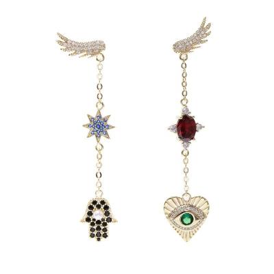 China S925 silver long pin love fringe earrings fashion wings eight star devil earrings asymmetric pointed eye earrings for sale