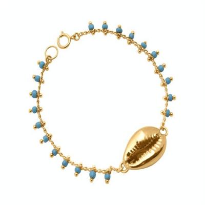 China Handmade Blue Beaded Cowry Shell BOHEMIA Women's Summer Beach Vacation Boho Jewelry Bracelet in Gold Plated for sale