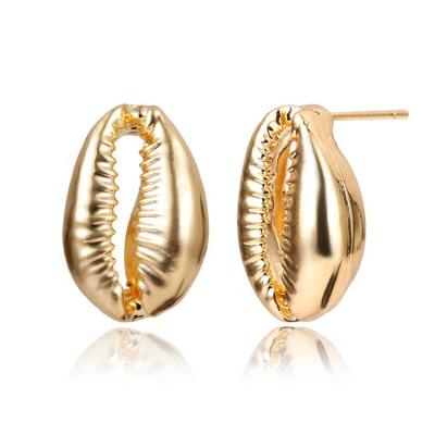 China 2020 Stainless Steel Shell Cowrie Bohemia Sea Shell Stud Earrings Stud Earrings Simple Shell Cowrie Stainless Steel Bright Gold Color for sale