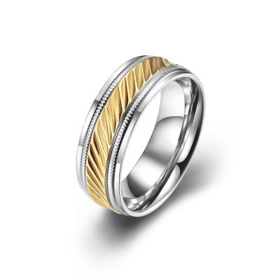 China FASHIONABLE New Men's Gold Patterned Stainless Steel Unisex Ring 7.5mm for sale