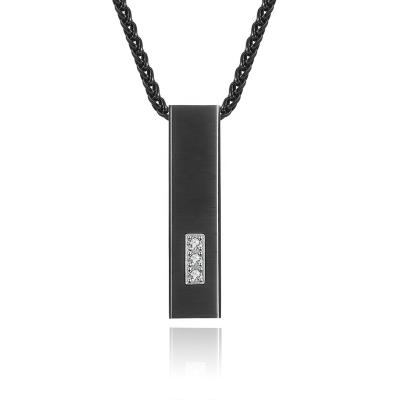 China Trendy Men's Fashion Minimalist Stainless Steel Black Bar Pendant Necklace for sale