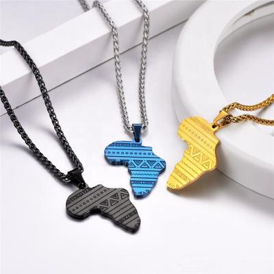 China Vintage Hip Hop Laser Cut Style Stainless Steel Jewelry Africa Map Gold Pendant Necklace For Unisex for sale