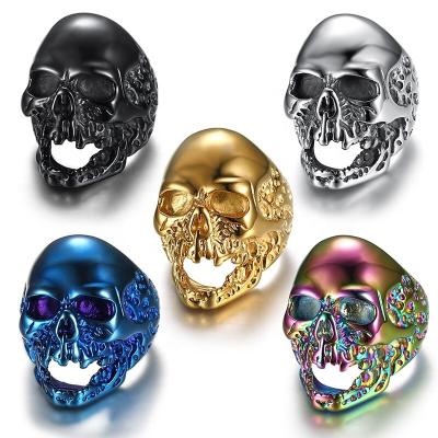 China Stainless Steel Zombie Punk Cast Ring In A Skull Black And Gold Multicolor Ring For Men's Jewelry for sale