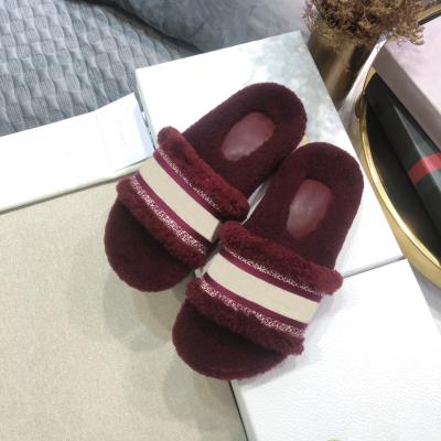 China Best Seller Plush Slides Thermal Gold Slides Wool Slippers Women Fur Sandals for sale