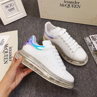 China Fashion Trend Multicolor Airi Cushion Laser Transparent Bottom Increased White Women Sports Leather Casual Sneakers for sale