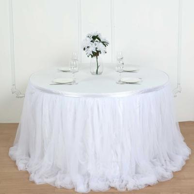 China Reusable Yarn Table Skirt Wedding Round Table Decoration Hawaii High Table Skirt for sale