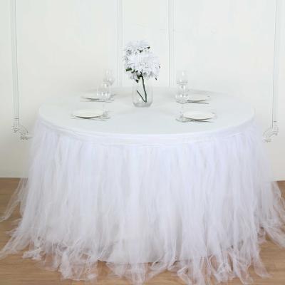 China Reusable Decorative Tulle Table Skirts Mesh Mesh Table Skirt for Banquet Birthday Dessert Party Decoration for sale