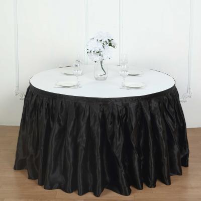 China Reusable 100% Polyester Fabric Wedding Banquet Birthday Party Table Edging Satin Table Skirt for sale